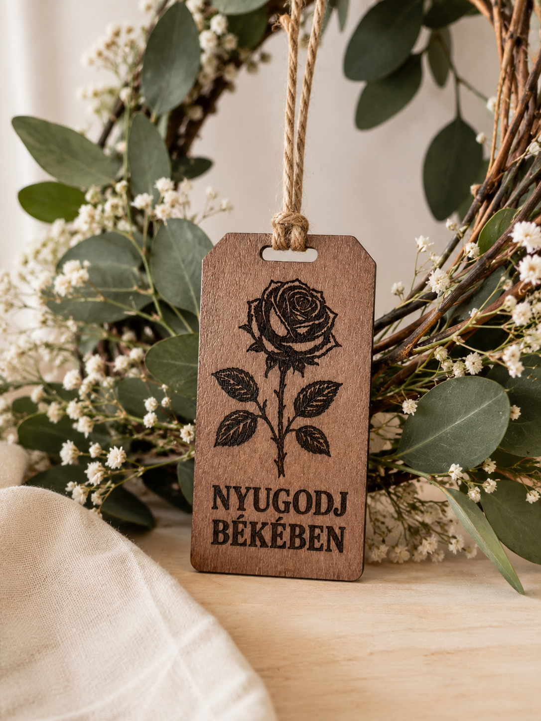 Pamätná tabuľka na veniec – Nyugodj békében | 4 × 8 cm