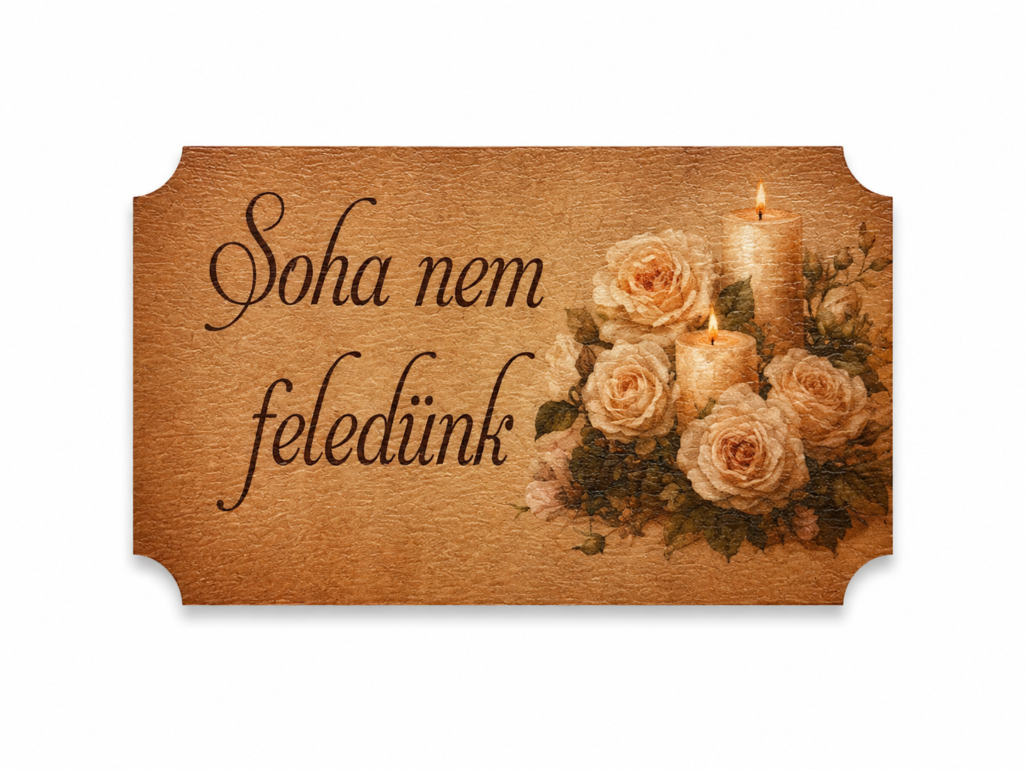 Pamätná tabuľka Soha nem feledünk – ruže a sviečky | 7 × 4,5 cm