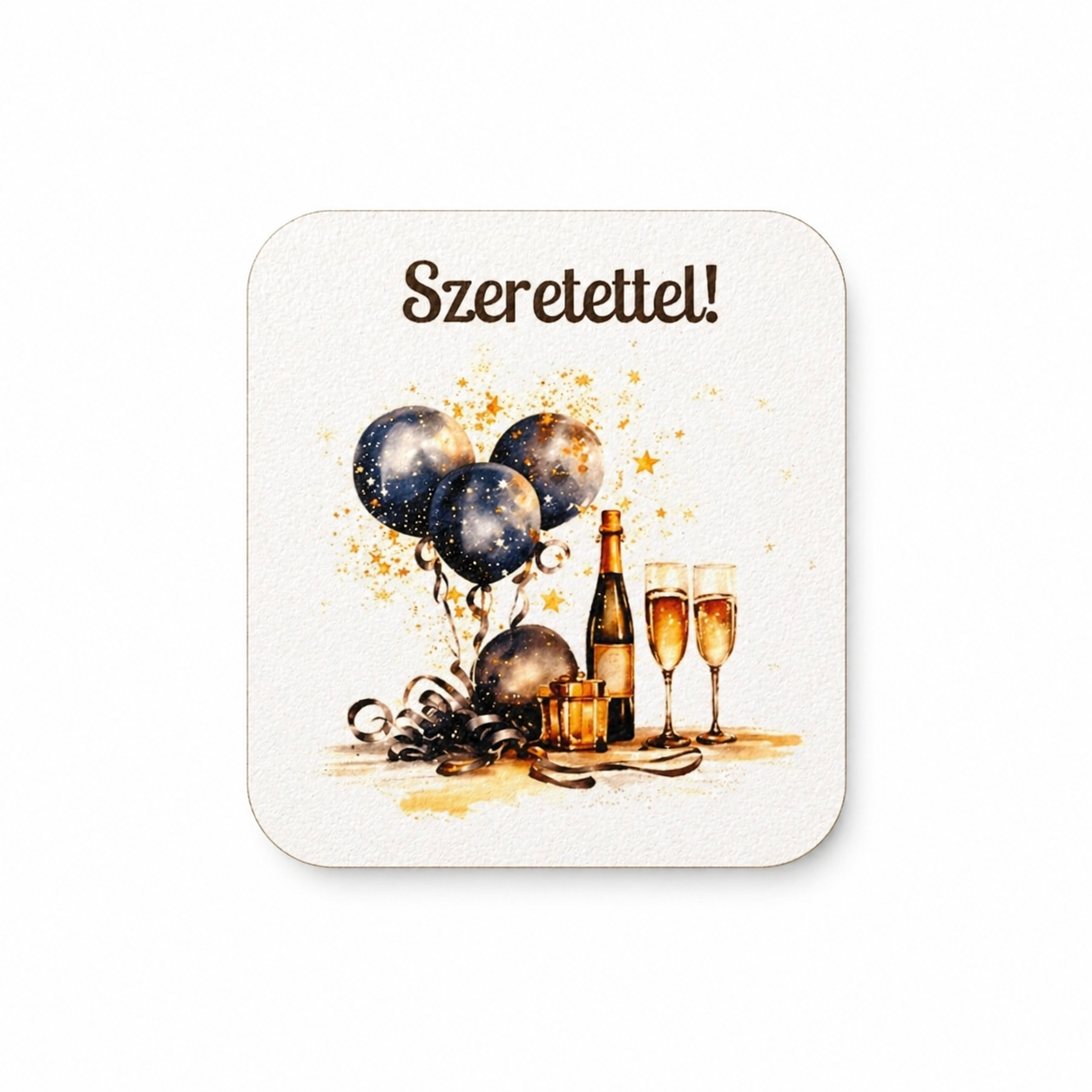 Drevená tabuľka „Szeretettel!“ – 6×7 cm | na dotvorenie