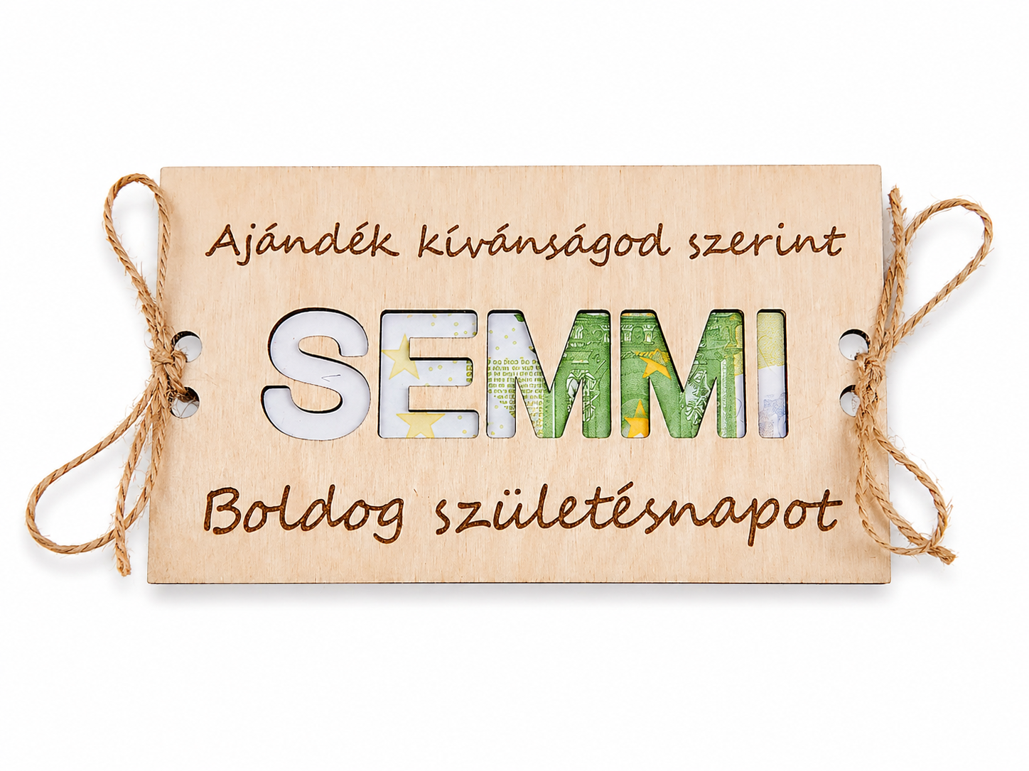 Drevený darček na peniaze – SEMMI | personalizovaný text | 17 x 9,5 cm