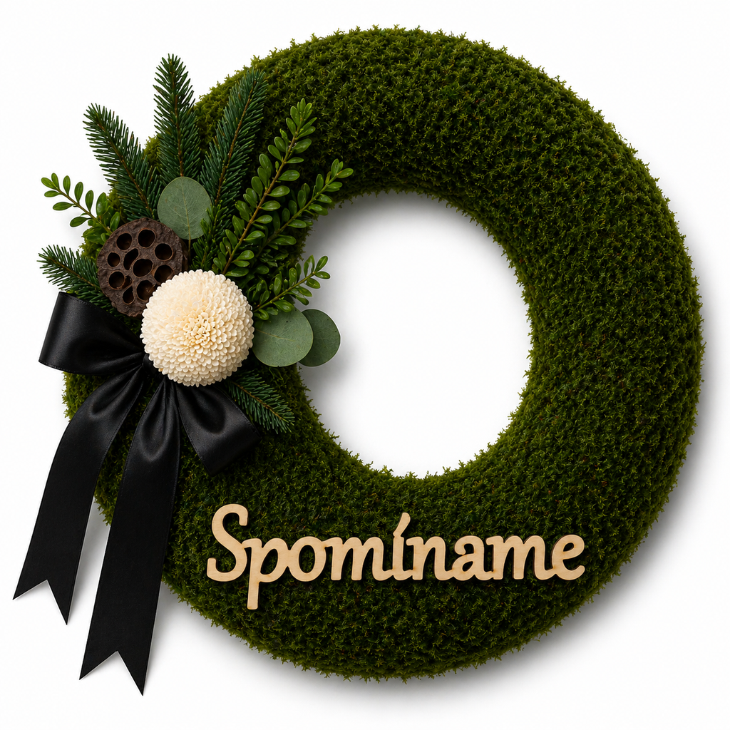 Spomíname – drevený nápis na veniec | 10 × 2,5 cm