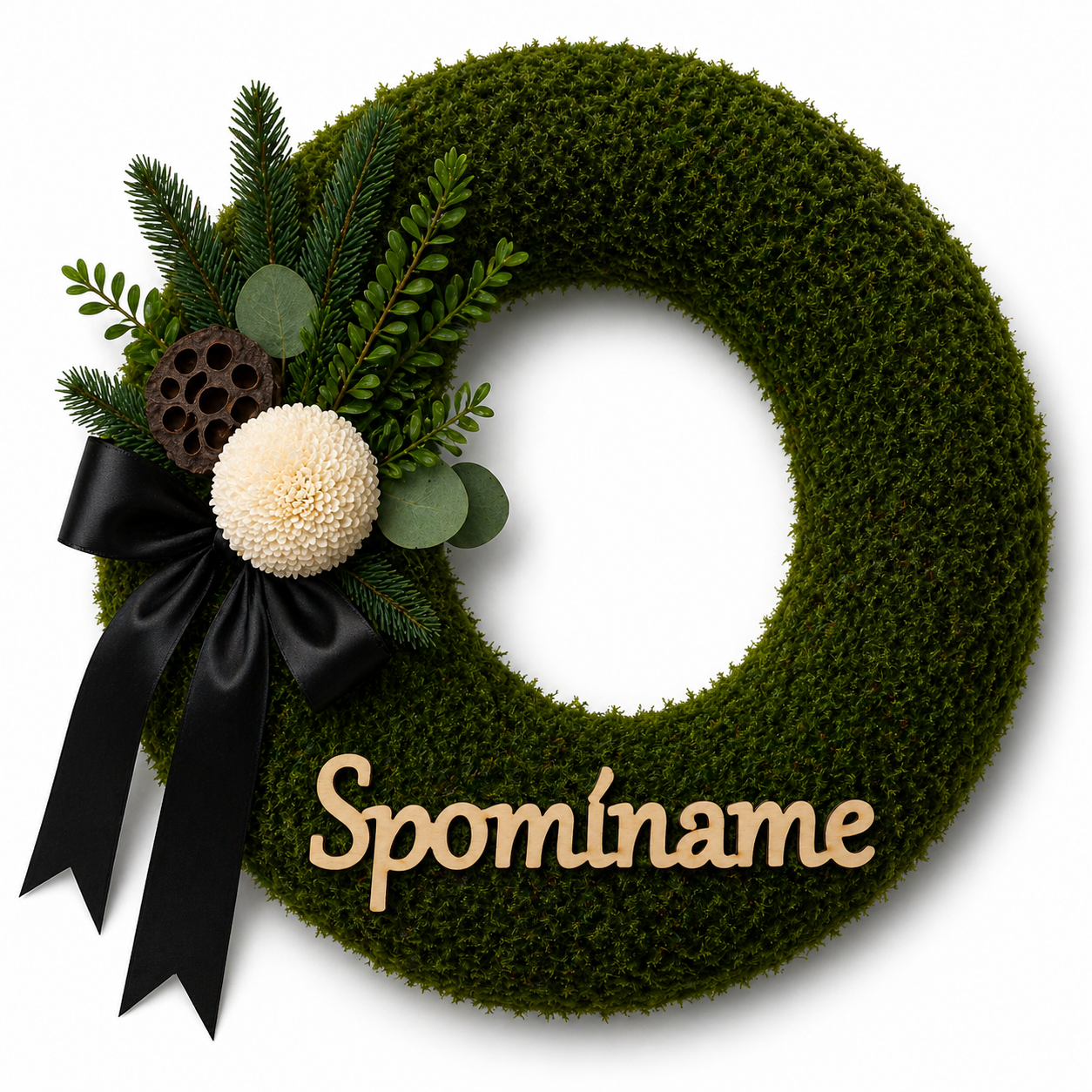 Spomíname – drevený nápis na veniec | 14 × 5 cm