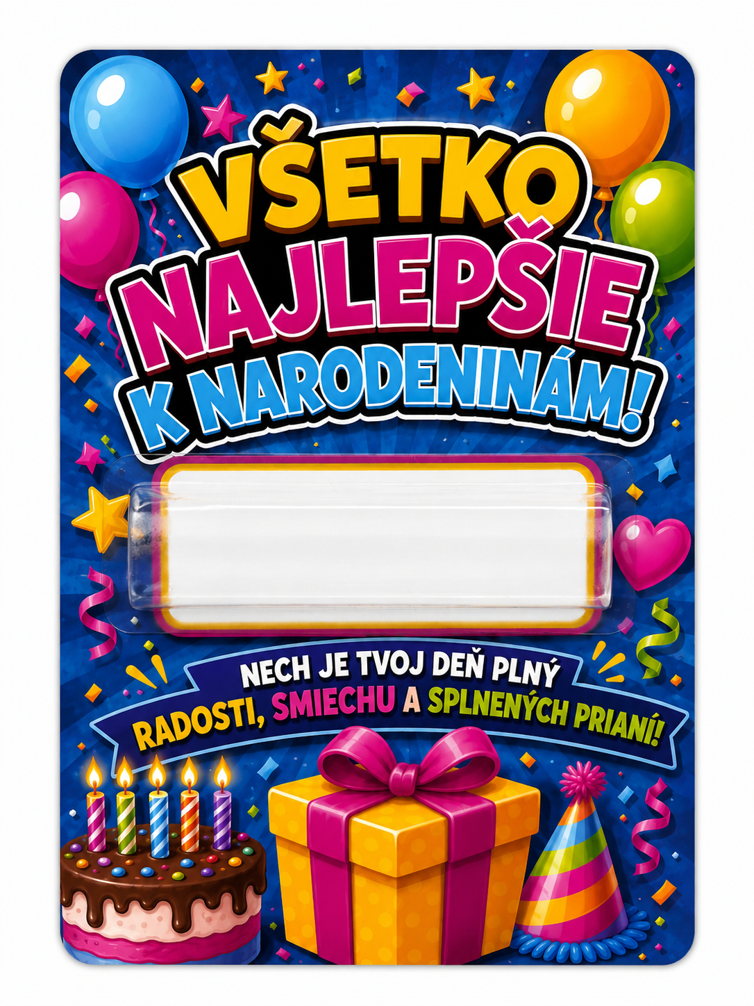 Darčeková kartička na peniaze „Všetko najlepšie k narodeninám!“