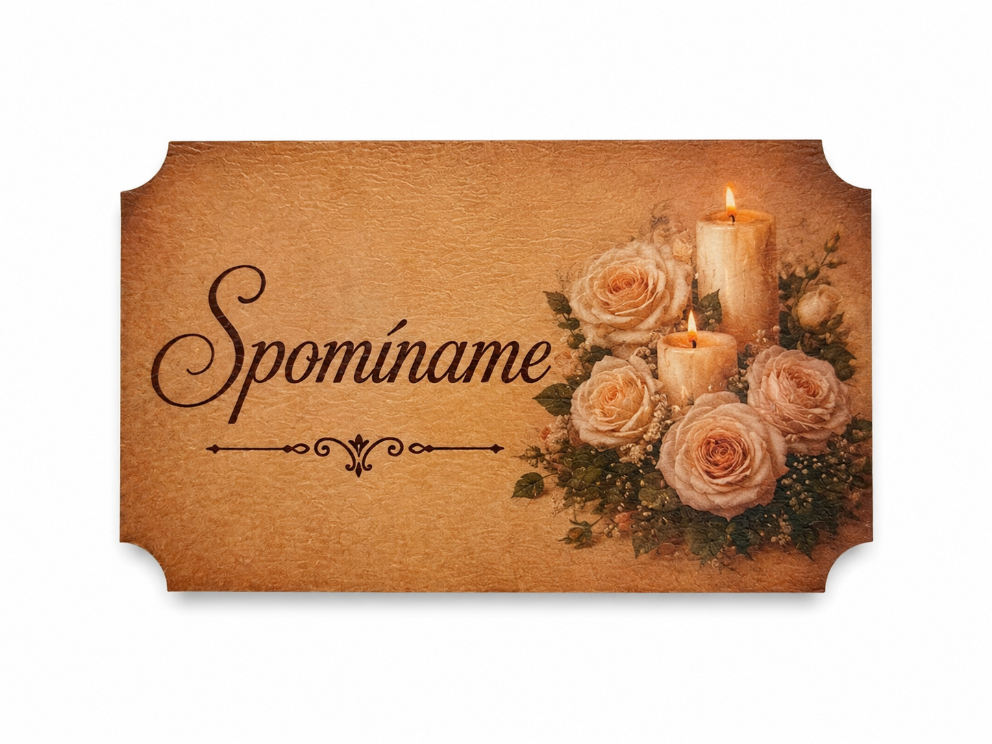 Pamätná tabuľka Spomíname s ružami a sviečkami | 7 × 4,5 cm