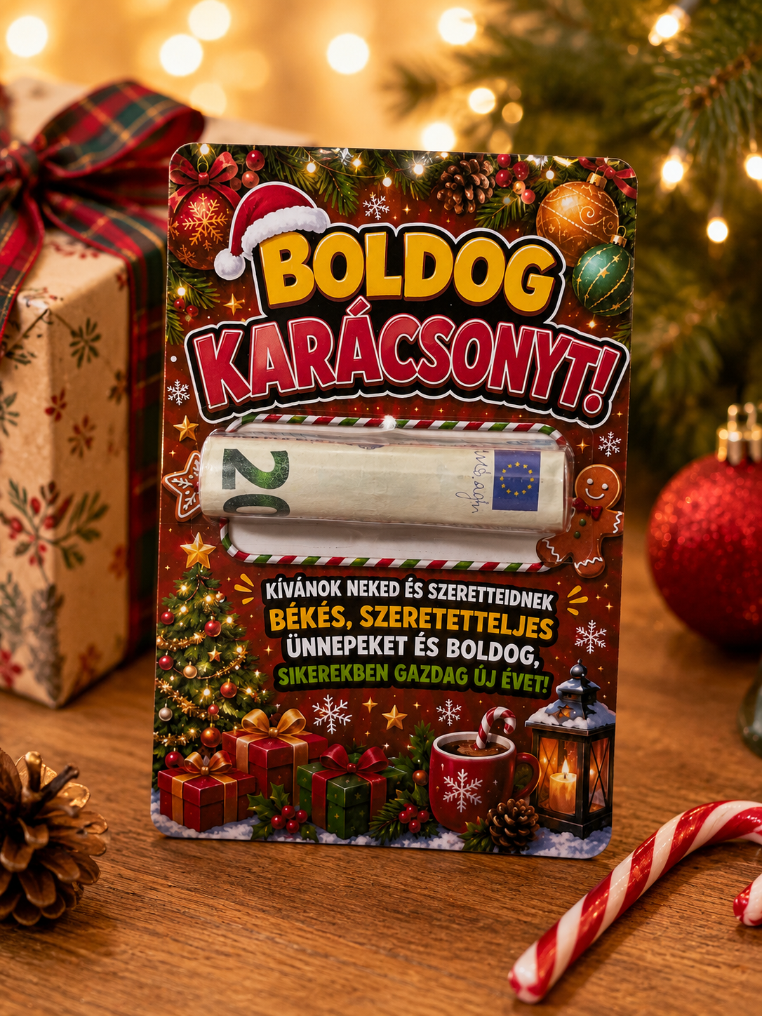 Darčeková kartička na peniaze „Boldog Karácsonyt!“