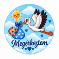 Drevená tabuľka s bocianom a bábätkom „Megérkeztem“ – chlapček