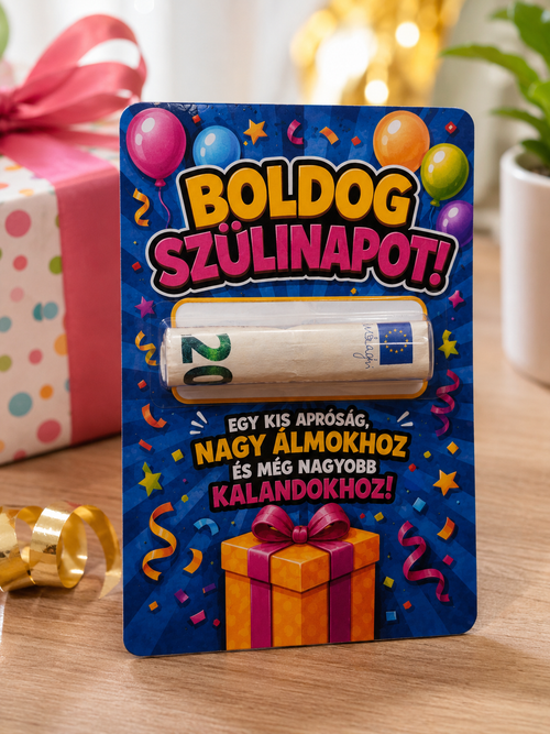 Darčeková kartička na peniaze „Boldog Szülinapot!” – 10 × 15 cm