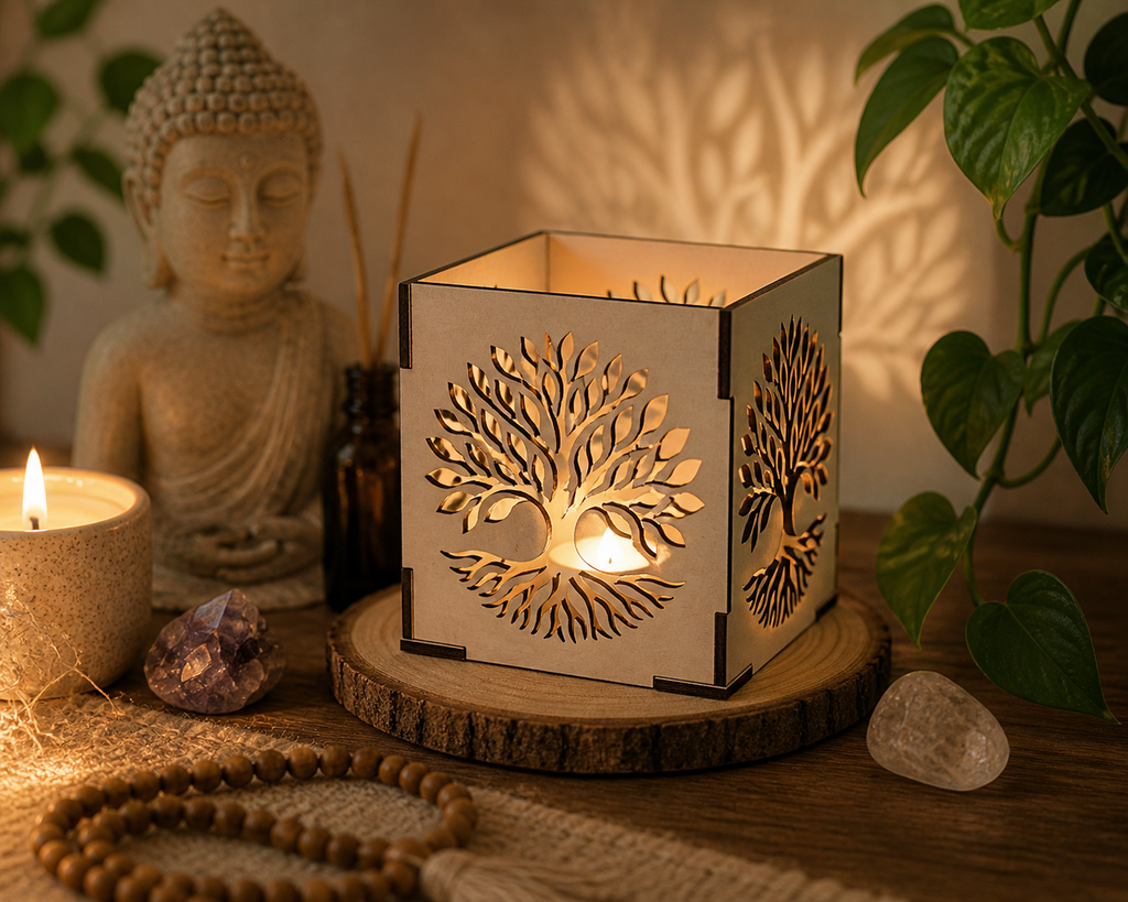 Wooden candle holder – tree of life