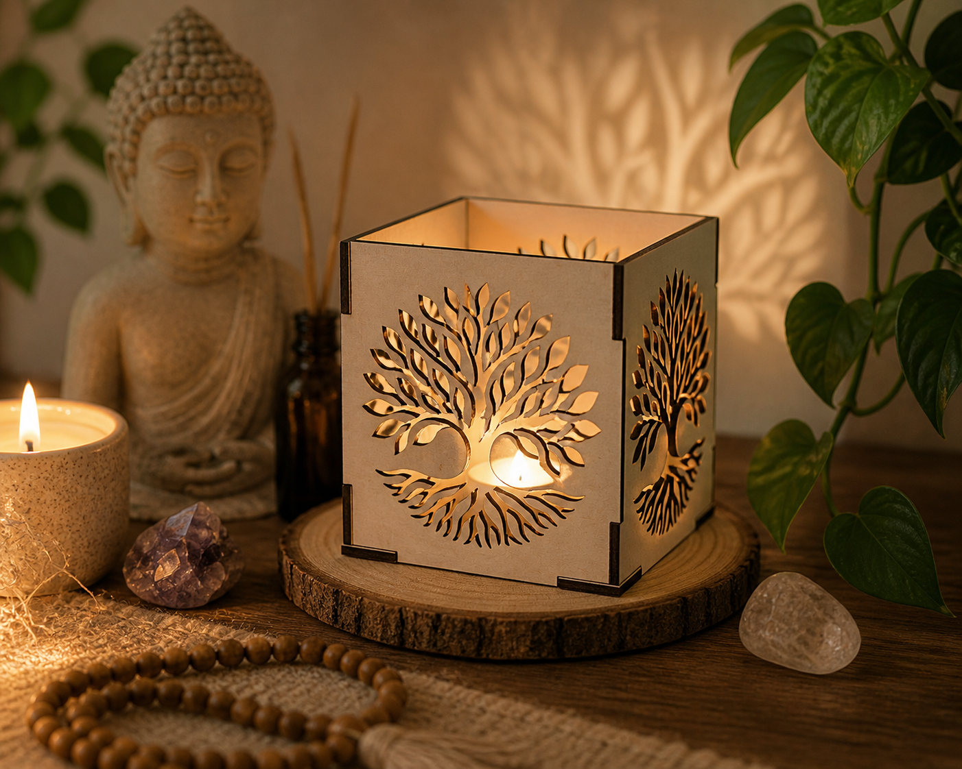 Wooden candle holder – tree of life