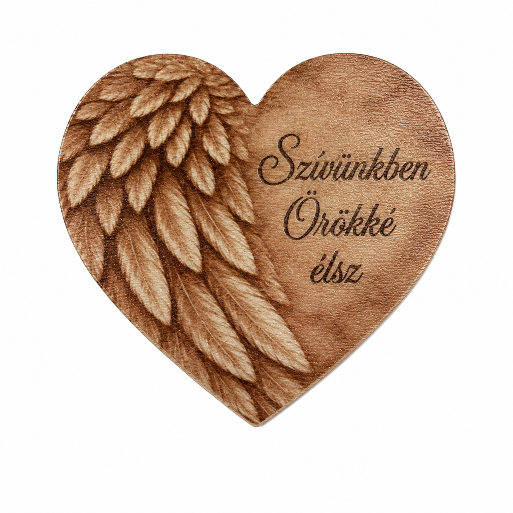 Pamätná tabuľka v tvare srdca – Szívünkben örökké élsz | 7,5 × 7 cm