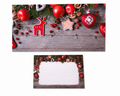 Vianočná obálka na darovanie peňazí s kartičkou – Sob, jablká a vianočné ozdoby | 18,5 × 9 cm