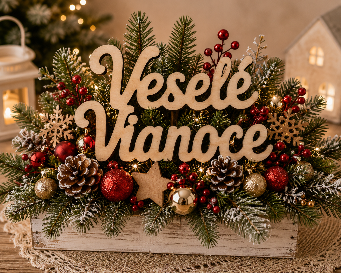 Drevený nápis Veselé Vianoce | 10 × 6 cm