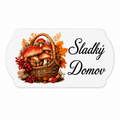 Drevená tabuľka „Sladký domov“ s košíkom húb