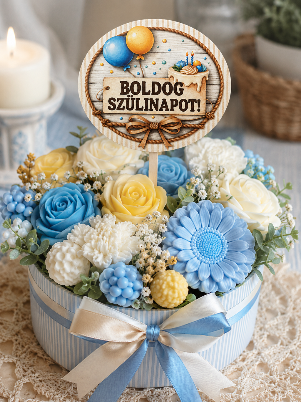 Oválna dekoračná tabuľka Boldog Szülinapot! | Sublimačná tlač na HDF 7,5 × 6 cm