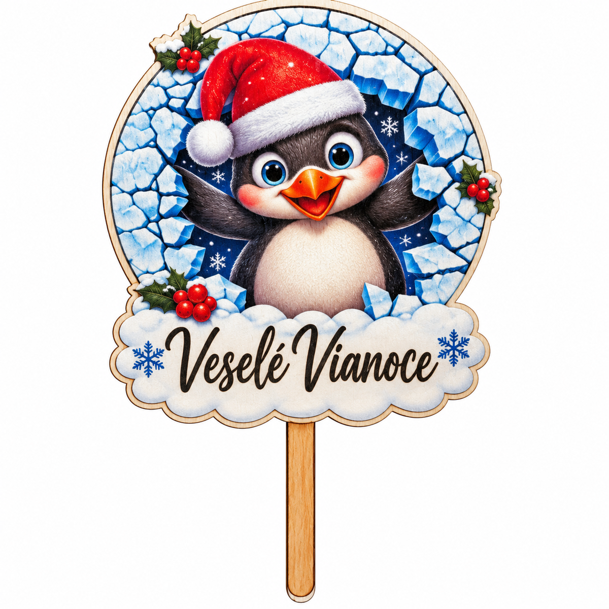 Vianočný zápich s tučniakom – Veselé Vianoce
