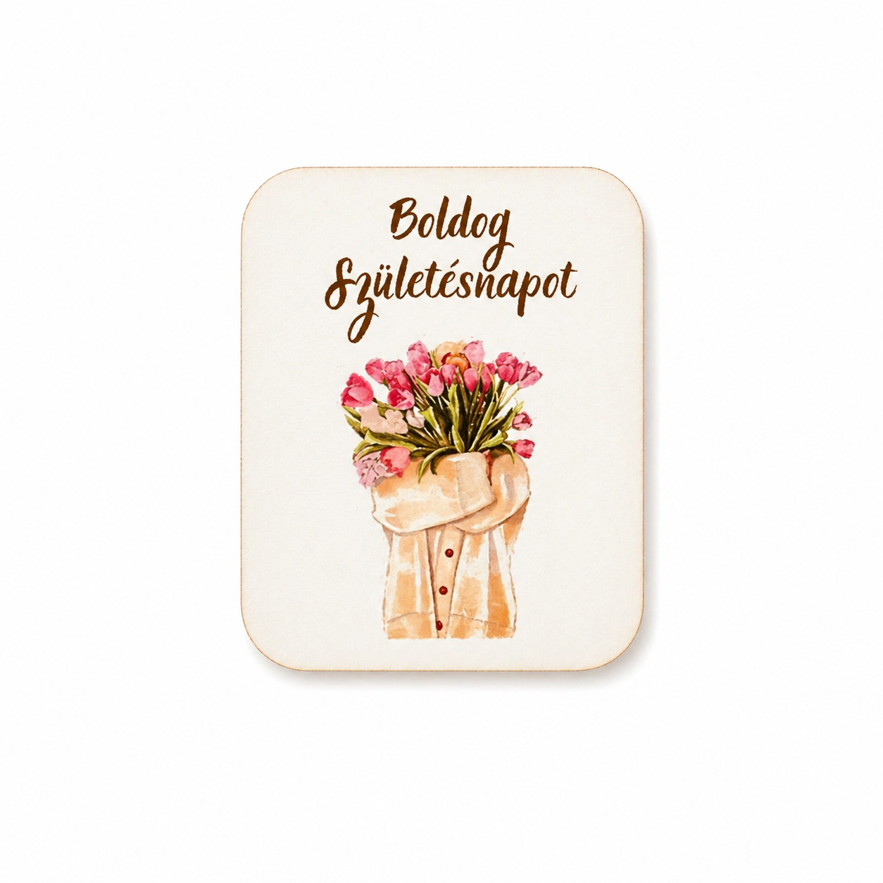 Drevená tabuľka „Boldog születésnapot“ – dekorácia na dotvorenie (6×7 cm)