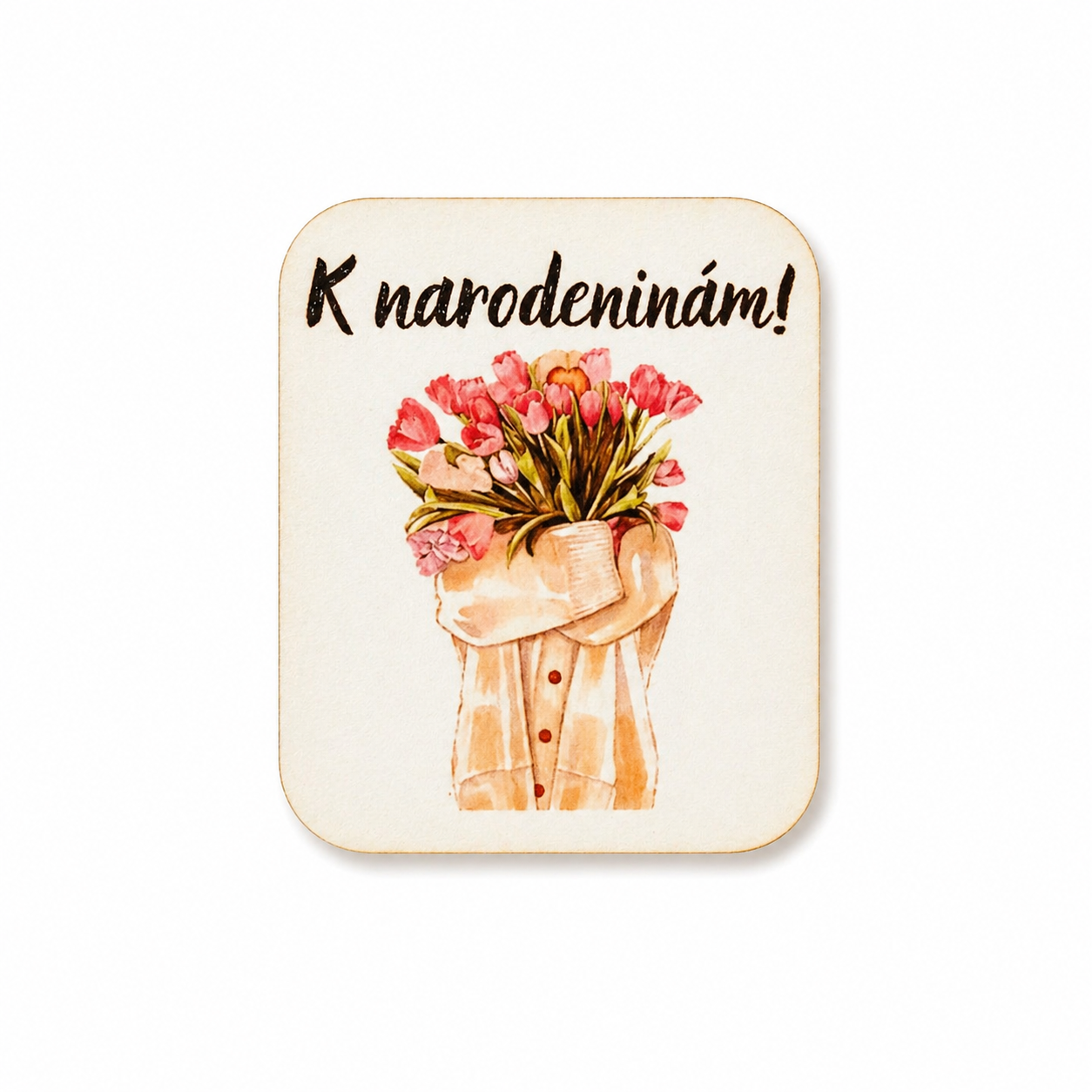 Drevená tabuľka „K narodeninám!“ – dekorácia na dotvorenie (6×7 cm)