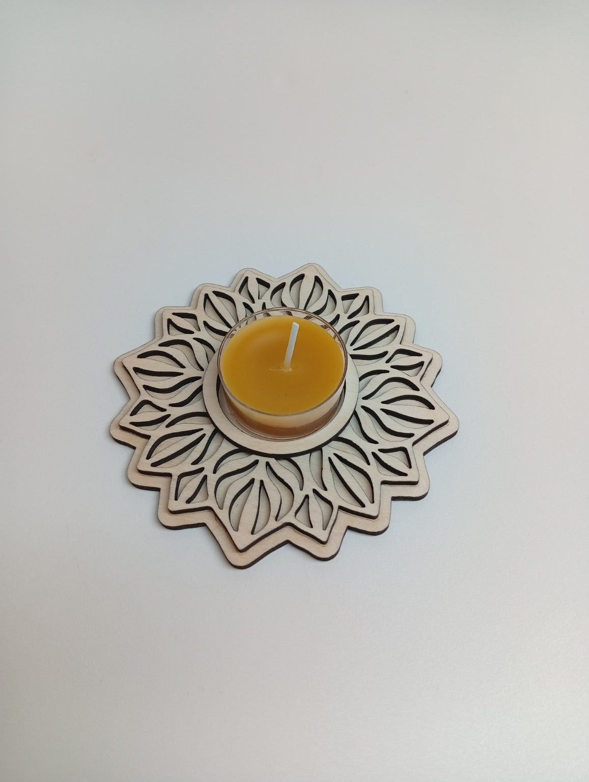 Wooden tealight holder - mandala design