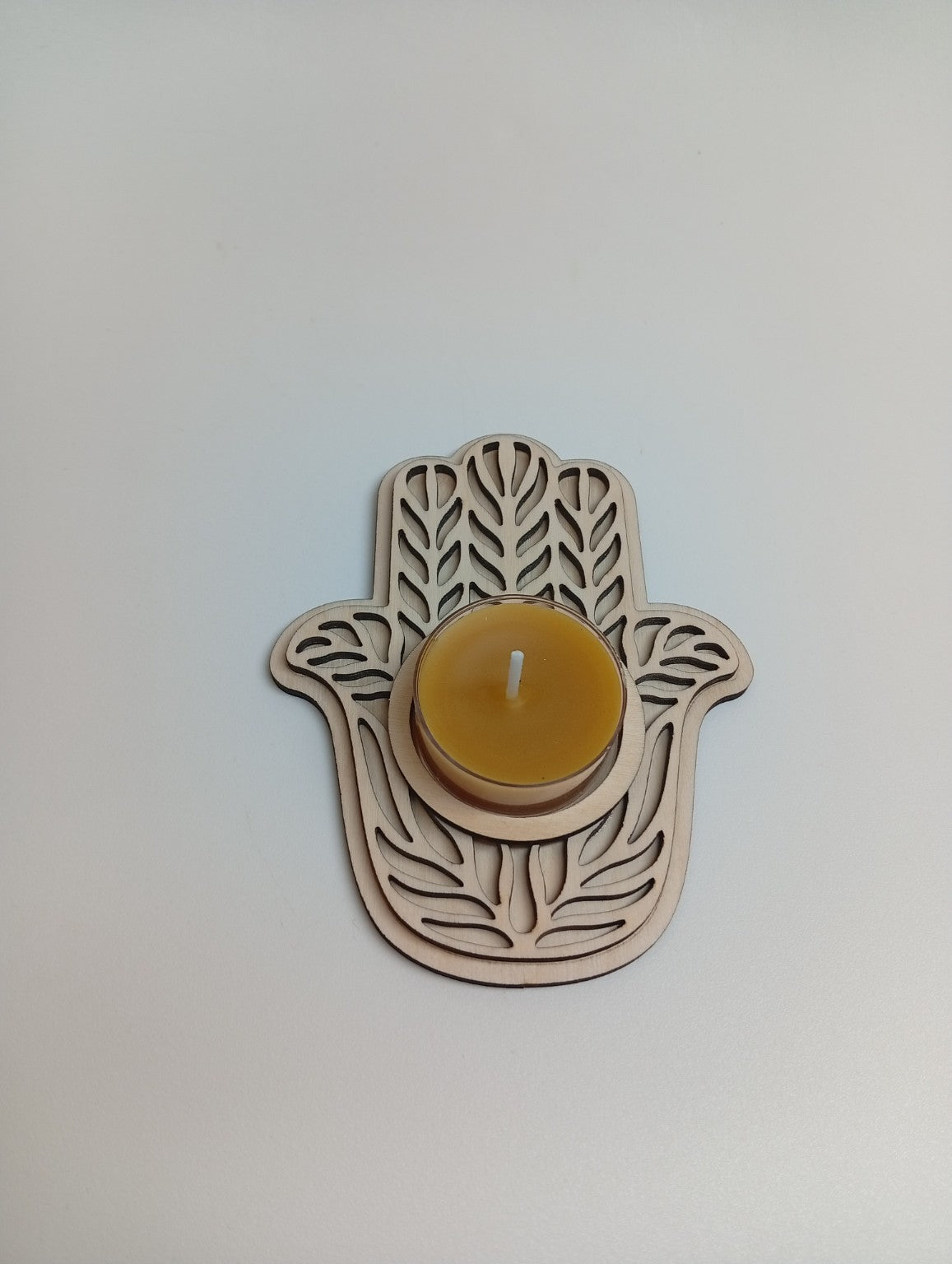 Wooden Tealight Holder - Hamsa Hand
