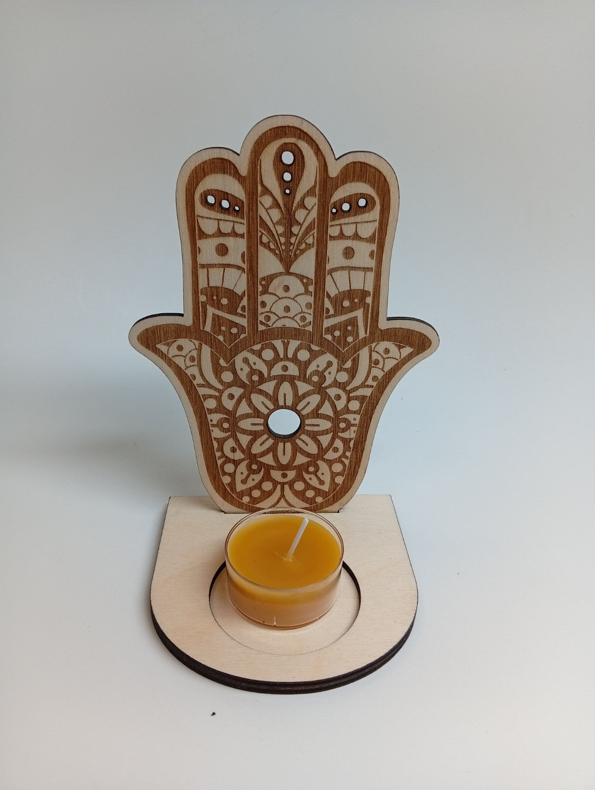 Hamsa candle holder - a protective symbol, wooden decoration