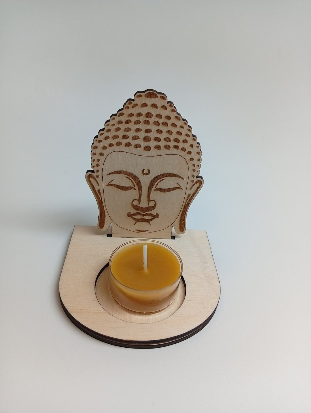 Wooden Candle Holder with Base - Buddha