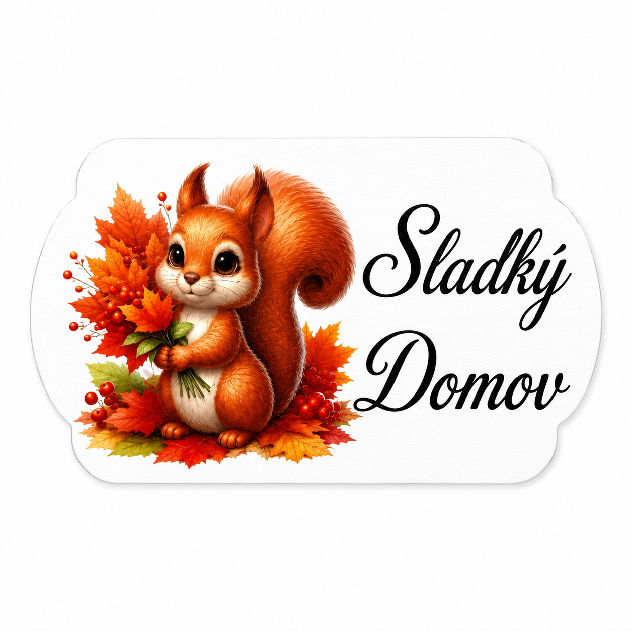 Drevená tabuľka „Sladký domov“ s veveričkou
