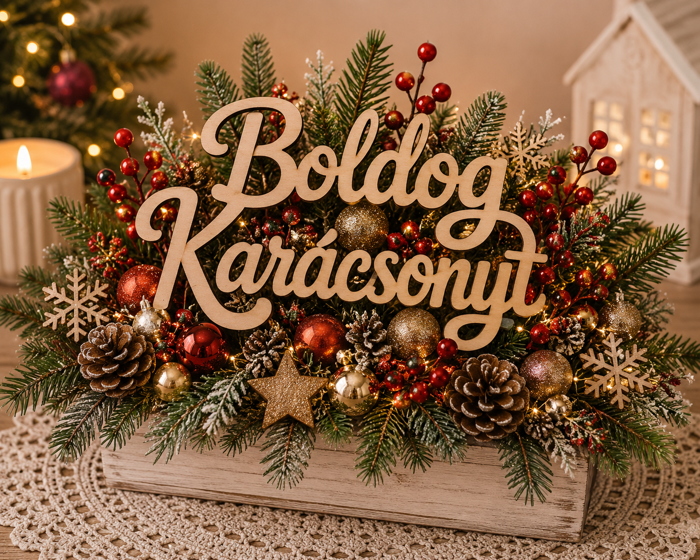Drevený nápis Boldog Karácsonyt | 12 × 7 cm