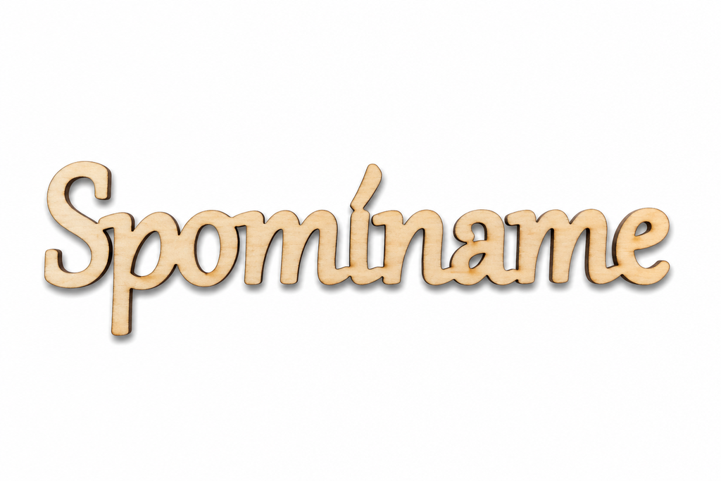 Spomíname – drevený nápis na veniec | 14 × 4 cm