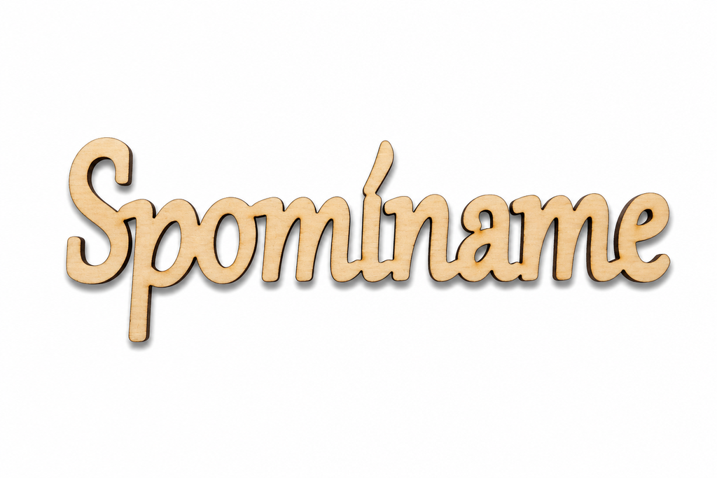 Spomíname – drevený nápis na veniec | 14 × 5 cm