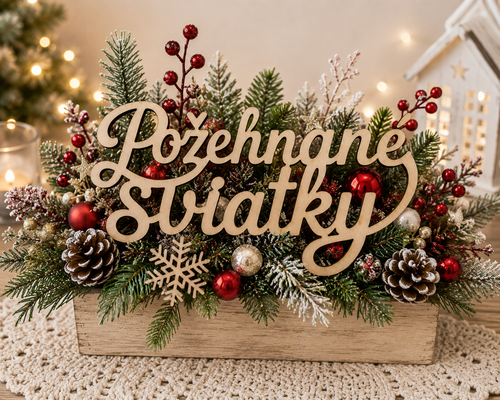 Drevený nápis Požehnané sviatky | 10 × 5 cm