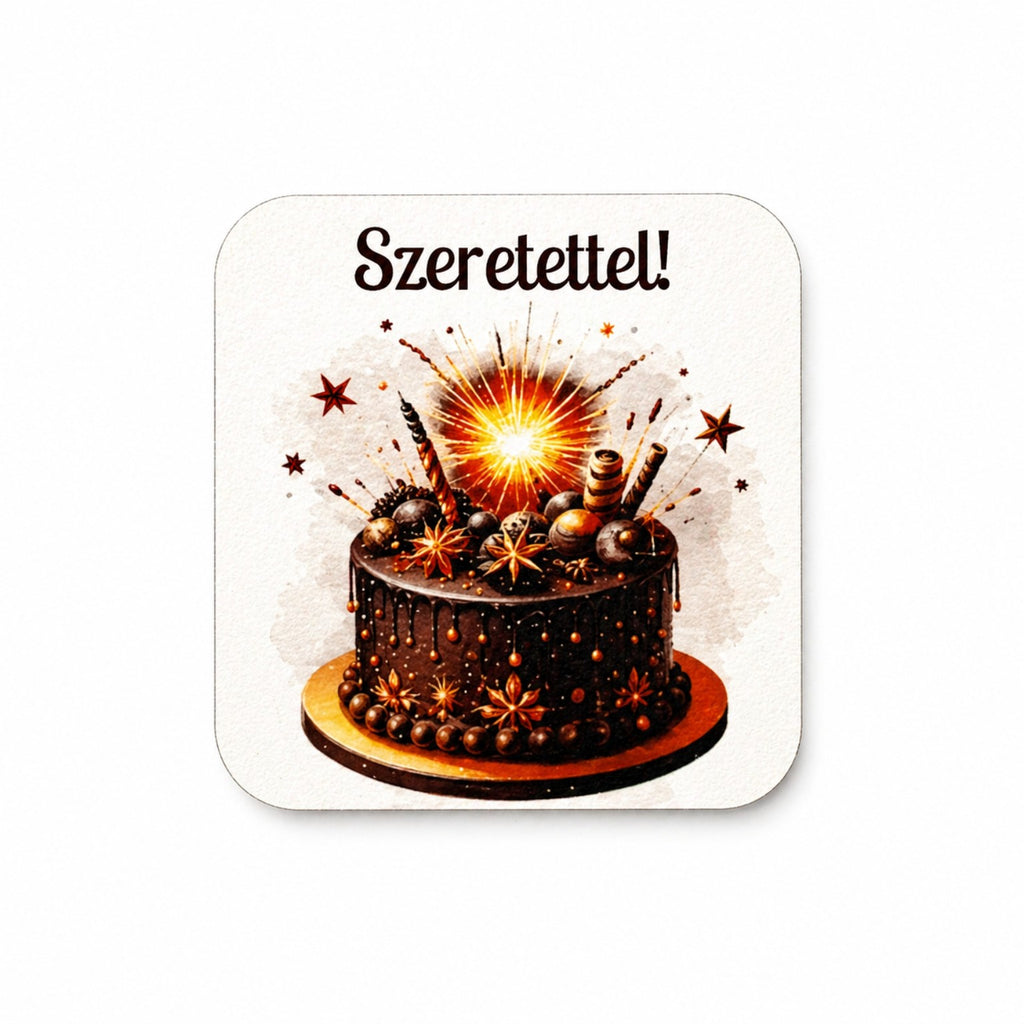 Drevená tabuľka „Szeretettel!“ – 6×7 cm | na dotvorenie