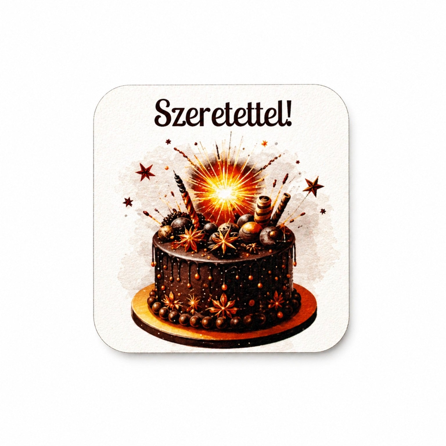Drevená tabuľka „Szeretettel!“ – 6×7 cm | na dotvorenie