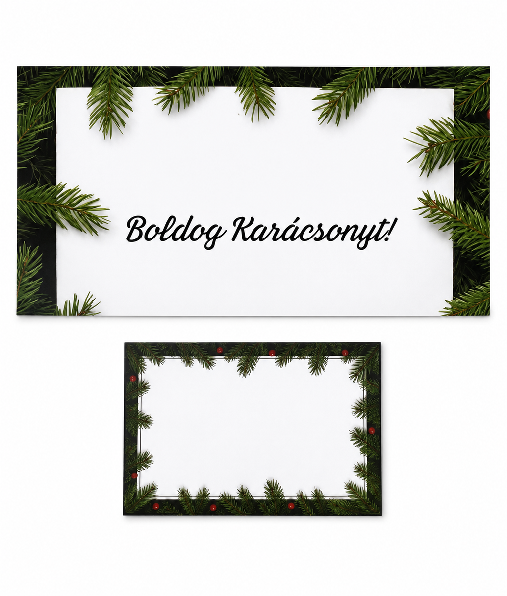 Vianočná obálka na darovanie peňazí s kartičkou – Maďarský nápis „Boldog Karácsonyt!” | 18,5 × 9 cm