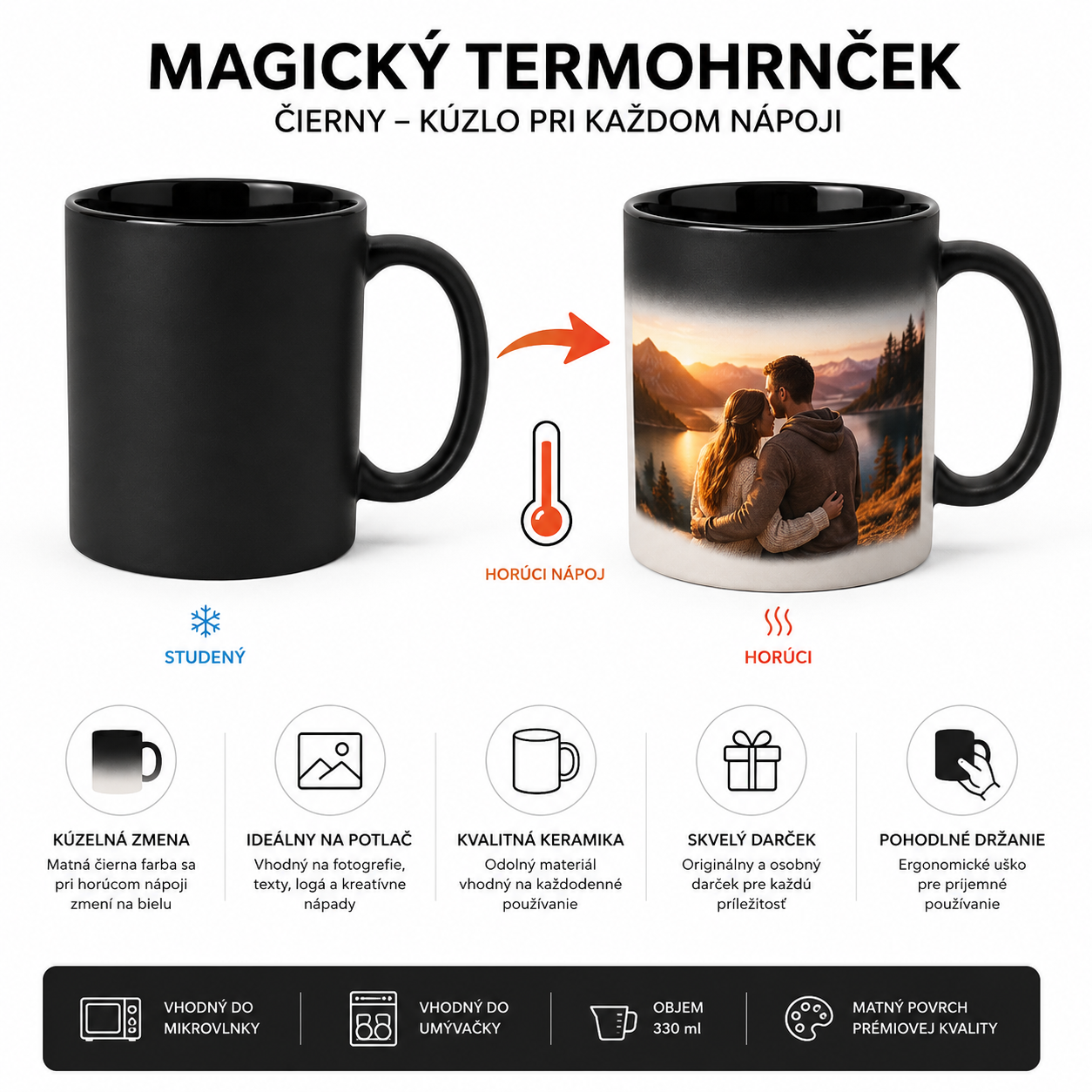 Magický termohrnček | Personalizovaný čierny hrnček 330 ml