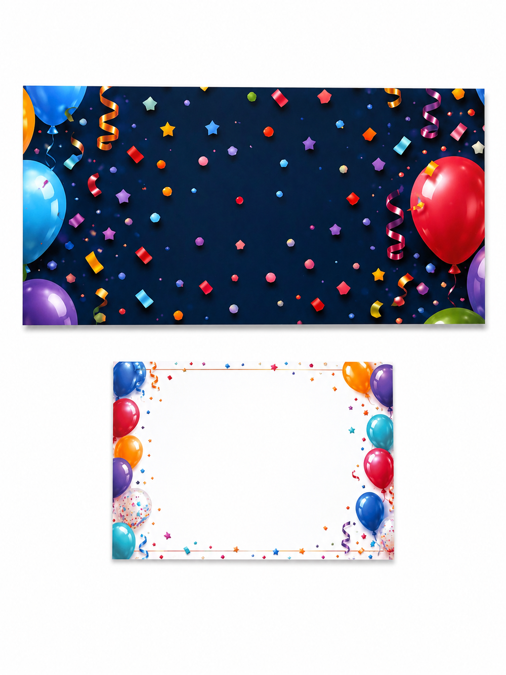 Farebná obálka na peniaze k narodeninám s kartičkou – balóny a konfety | 18,5 × 9 cm
