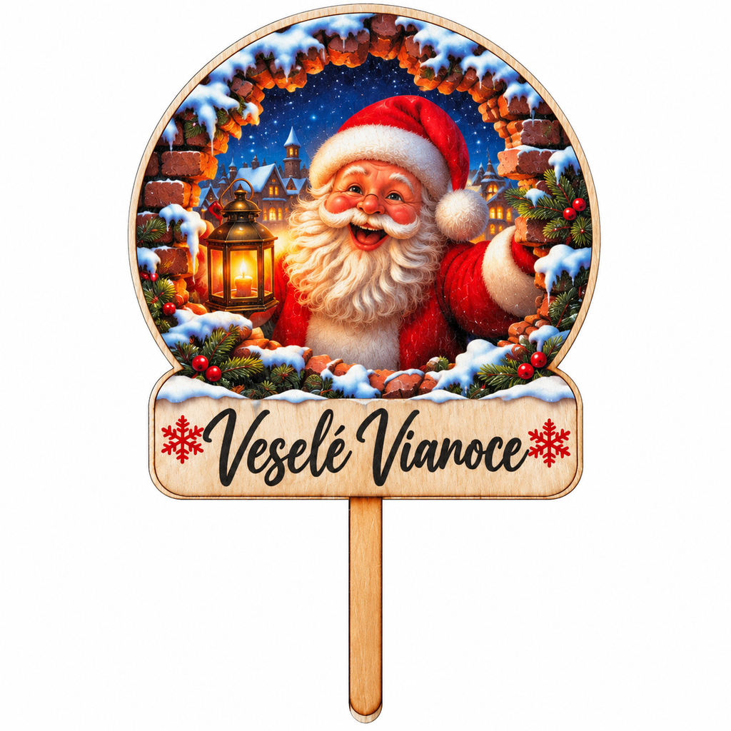 Drevený vianočný zápich – Santa Claus s nápisom Veselé Vianoce