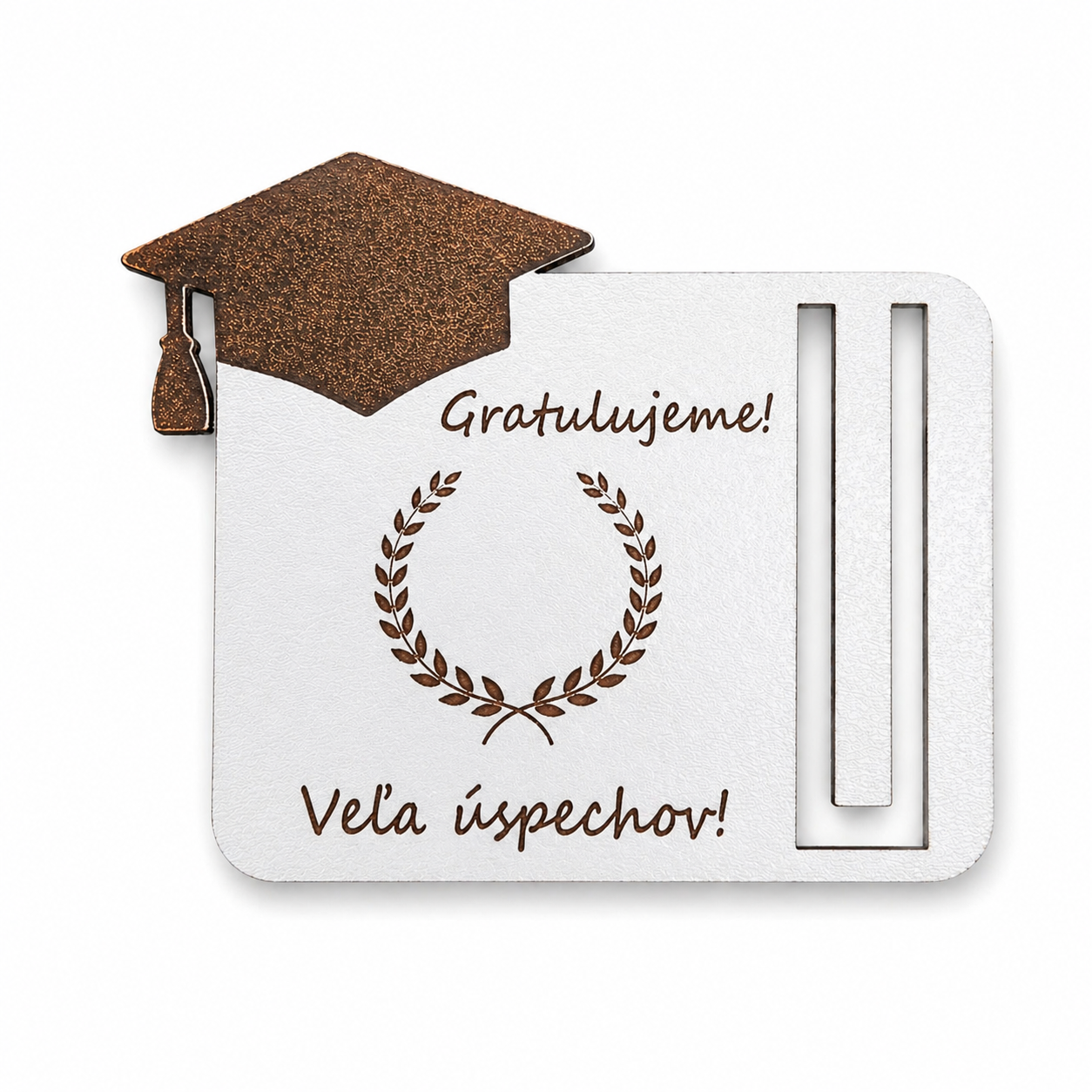 Držiak na peniaze k promócii – gravírovaný darček s vlastným textom 🎓