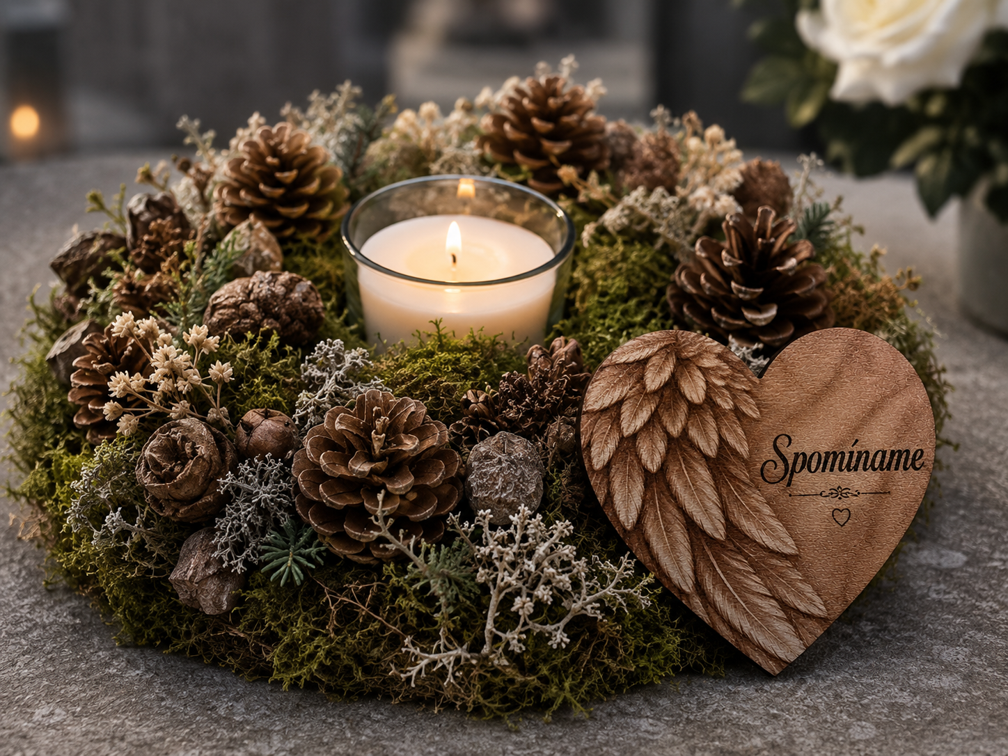 Pamätná tabuľka v tvare srdca – Spomíname | 7,5 × 7 cm