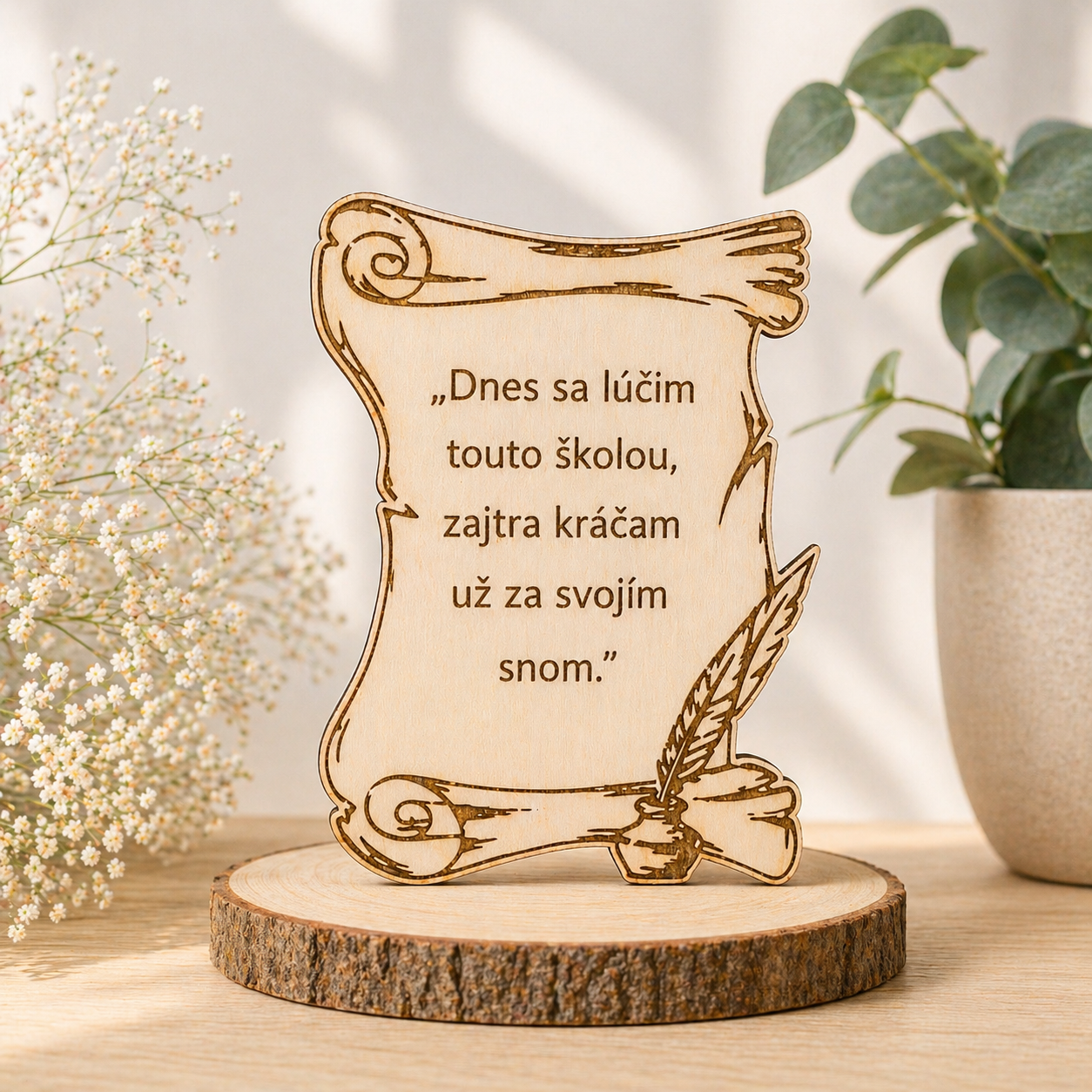 Drevená gravírovaná tabuľka s textom – darček na rozlúčku (6×8 cm)