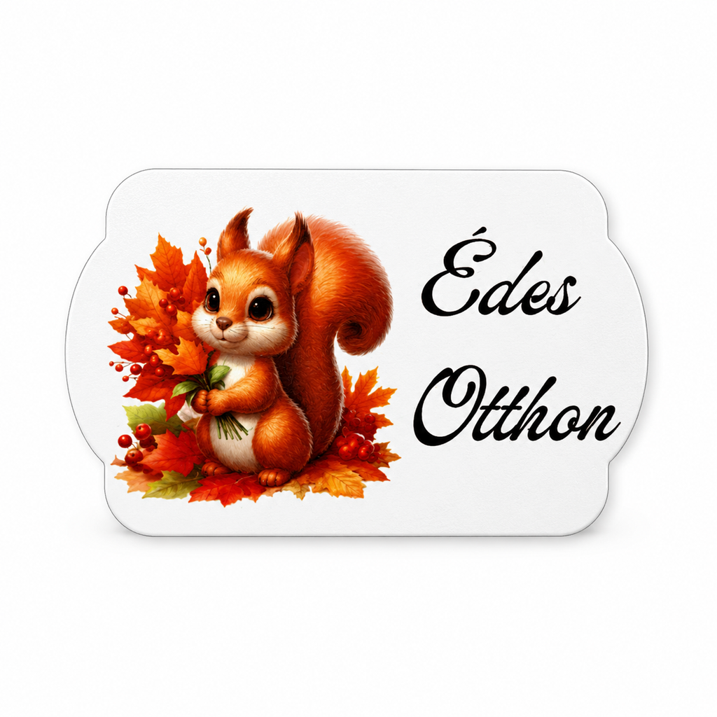 Drevená tabuľka „Édes otthon“ s veveričkou