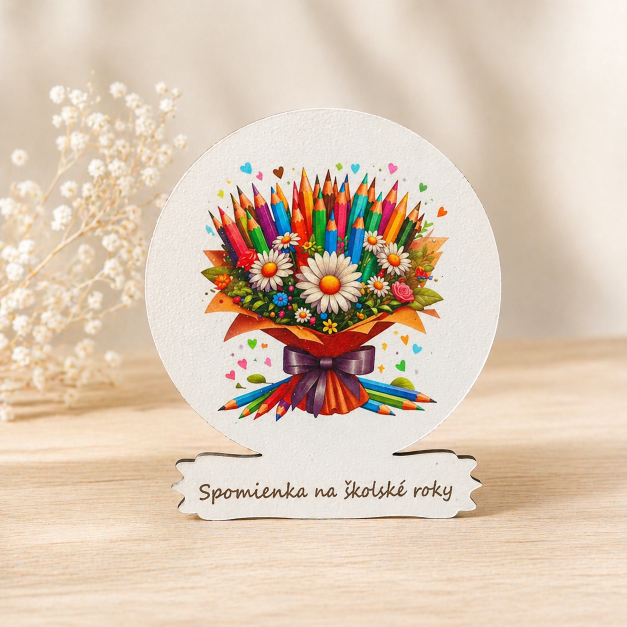 Drevená tabuľka na dotvorenie – Spomienka na školské roky (8×9 cm)