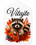 Drevená tabuľka „Vitajte“ s mývalom