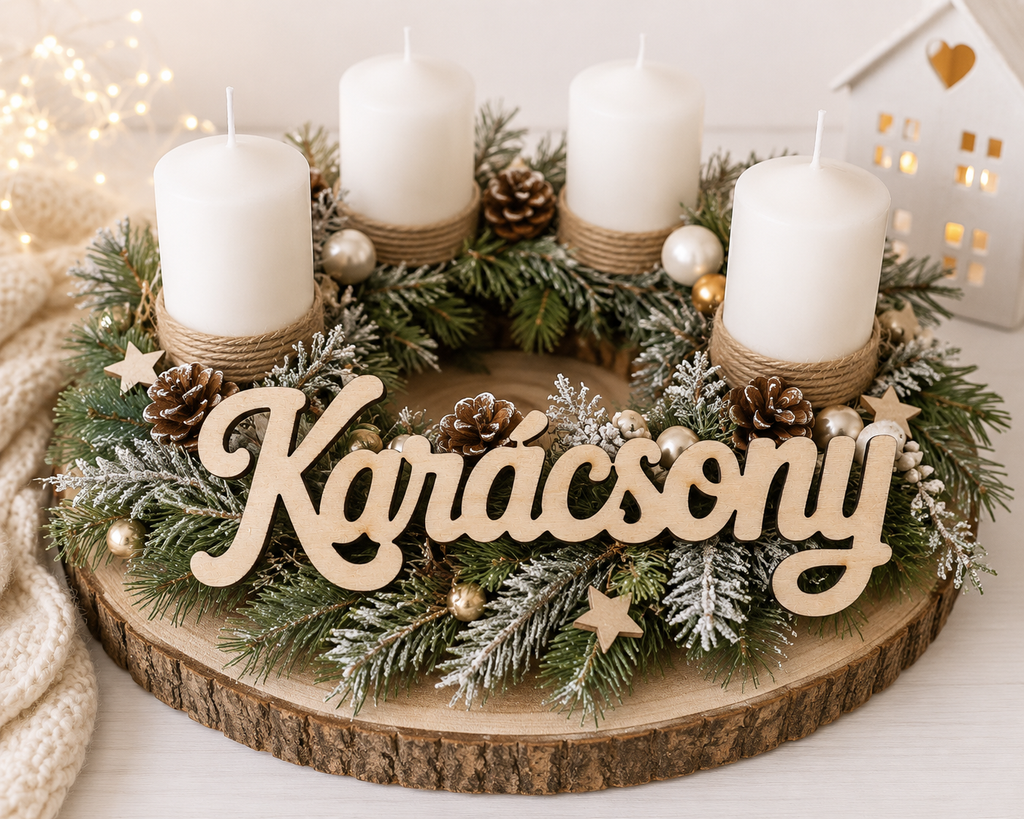 Drevený nápis Karácsony | 12 × 5 cm