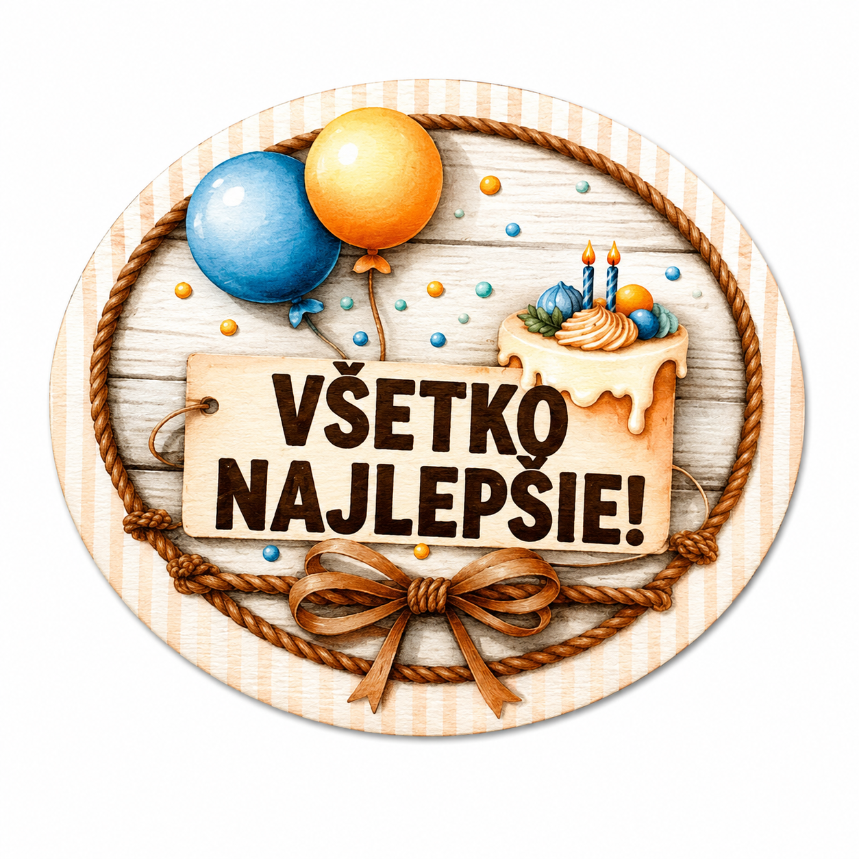 Oválna dekoračná tabuľka Všetko najlepšie! | Sublimačná tlač na HDF 7,5 × 6 cm