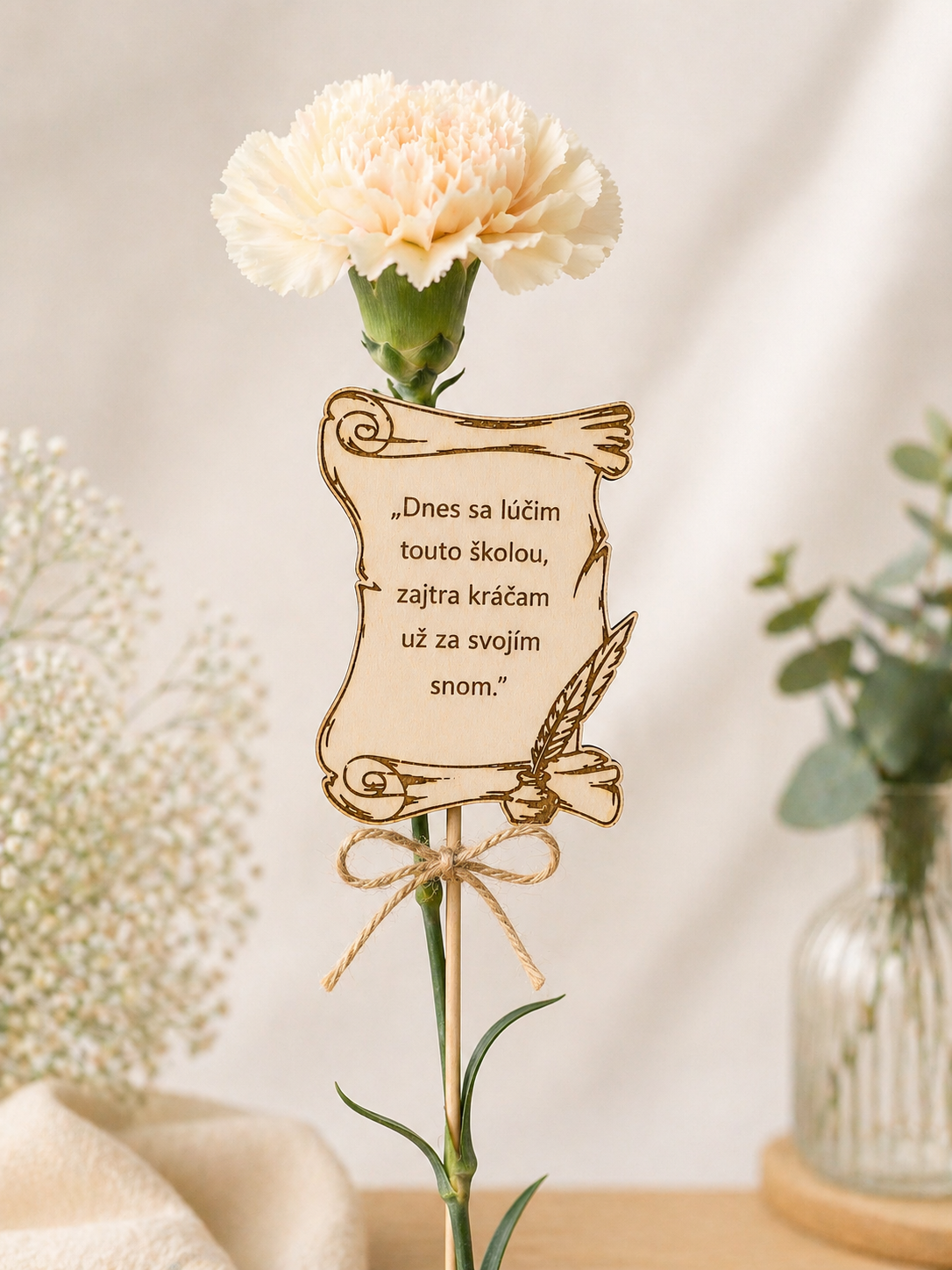 Drevená gravírovaná tabuľka s textom – darček na rozlúčku (6×8 cm)