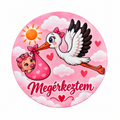 Drevená tabuľka „Megérkeztem“ s bocianom a bábätkom