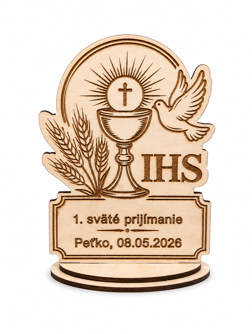 Drevená dekorácia IHS na 1. sväté prijímanie – personalizovaná