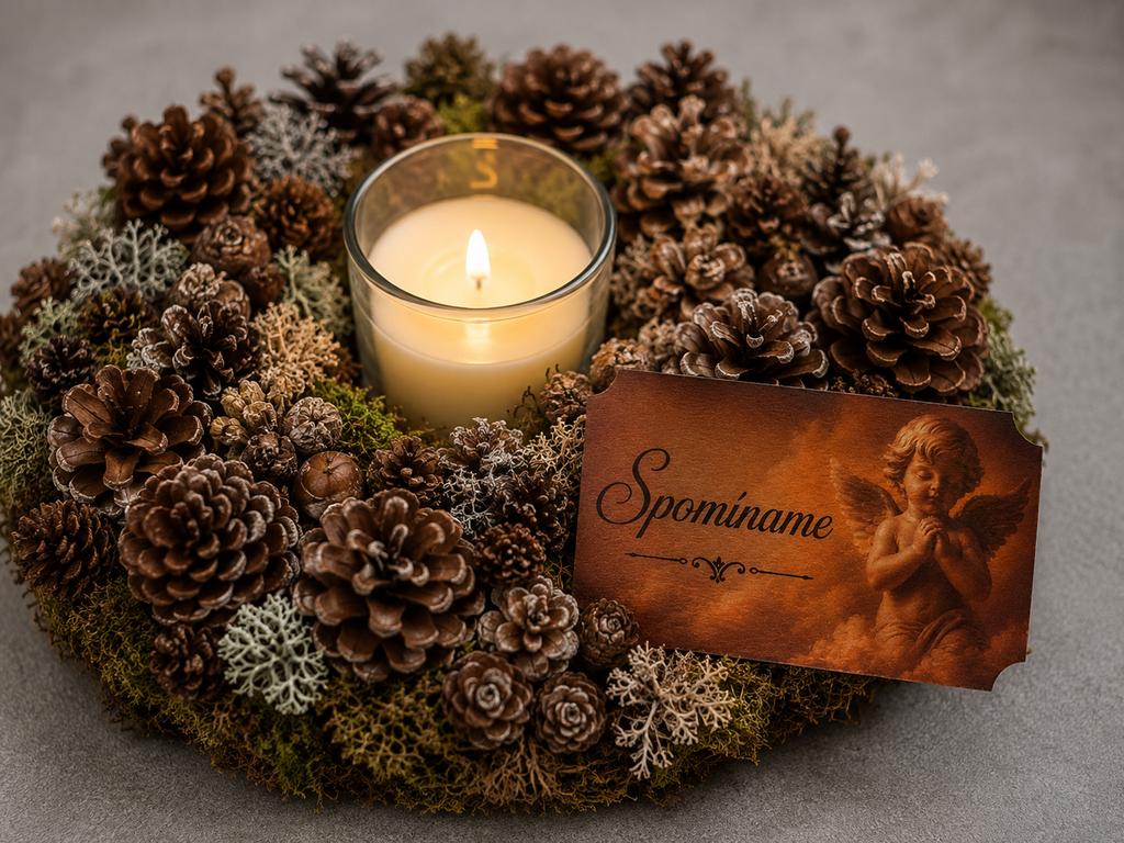 Pamätná tabuľka na veniec s anjelom – Spomíname | 7 × 4,5 cm