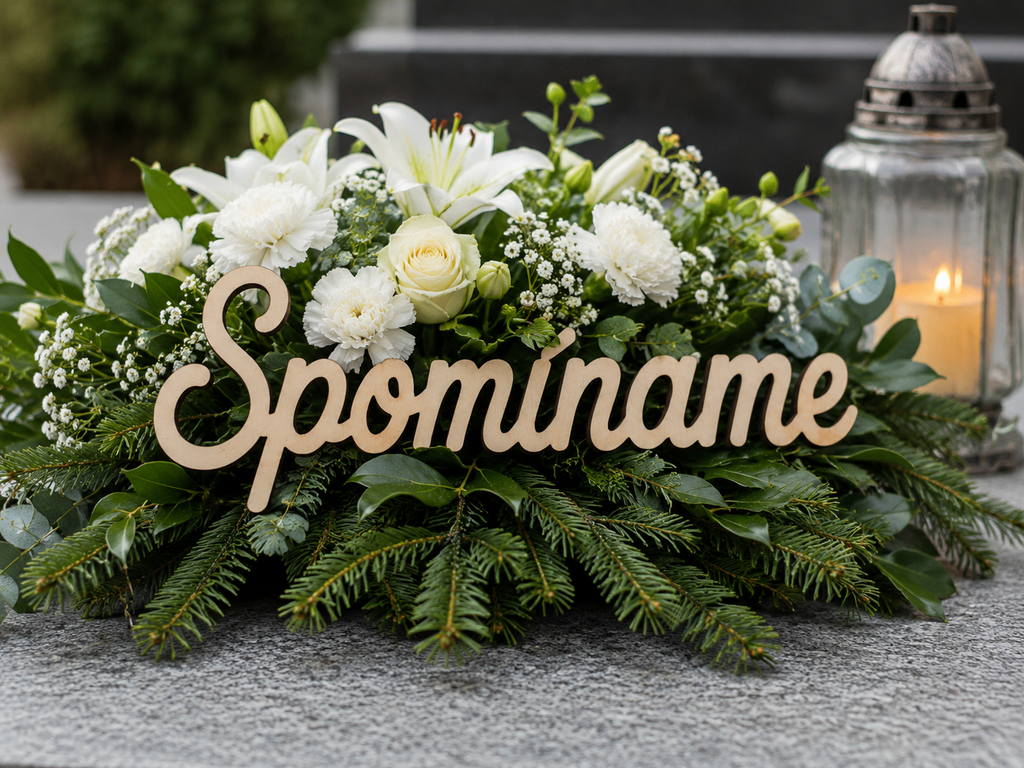 Drevený nápis Spomíname | Maďarský drevený nápis z preglejky 14 × 5 cm