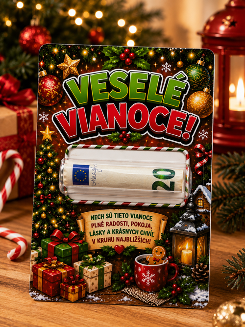 Darčeková kartička na peniaze „Veselé Vianoce!“